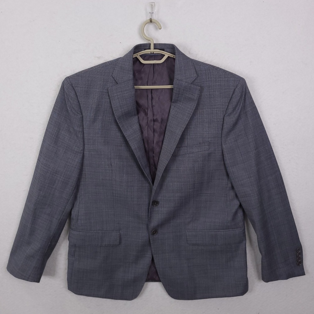 Psycho Bunny Sport Coat Mens 40R Grey Blue Glen Plaid Wool Blend Blazer